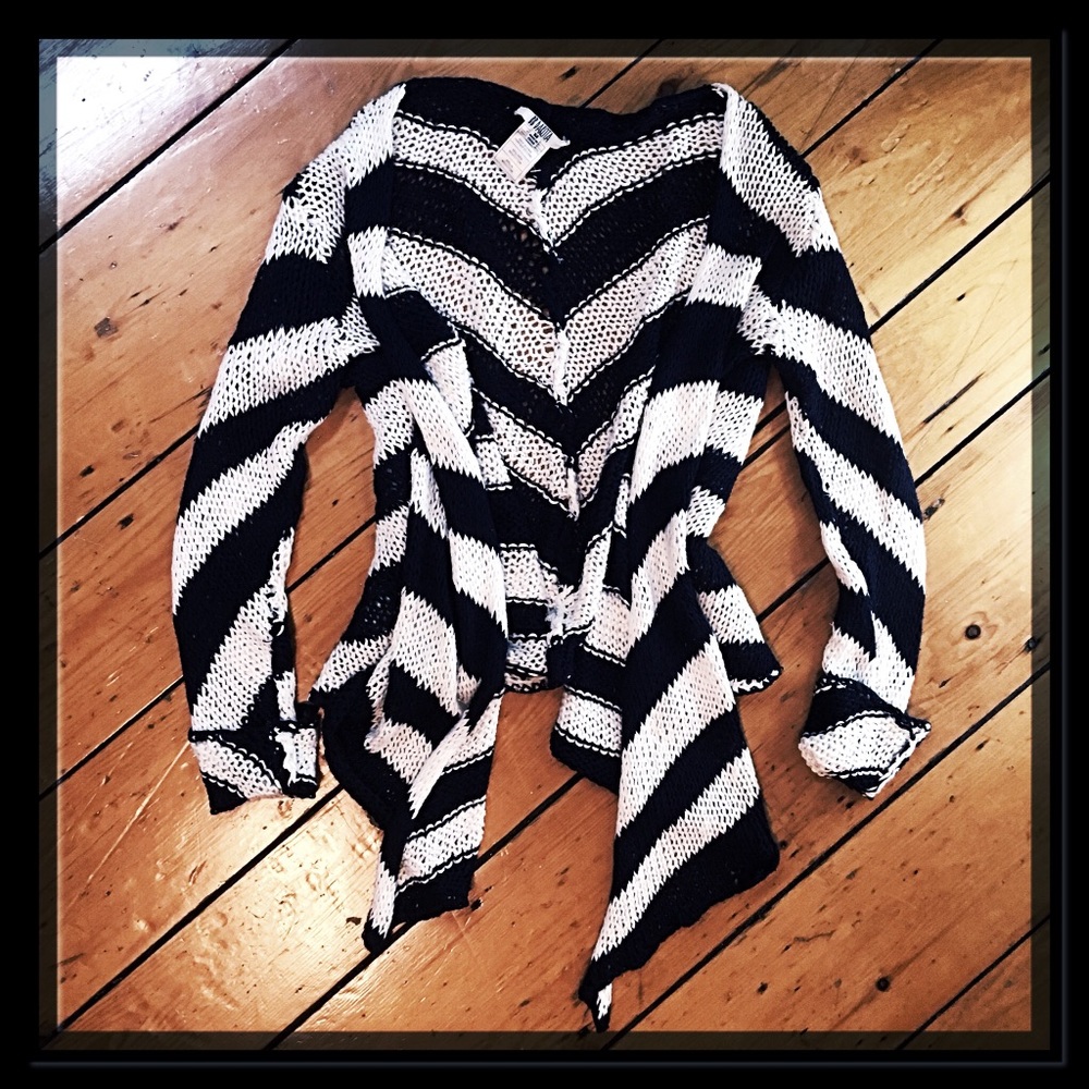 BB Dakota navy cotton linen striped knit cardigan - Picture 6 of 11